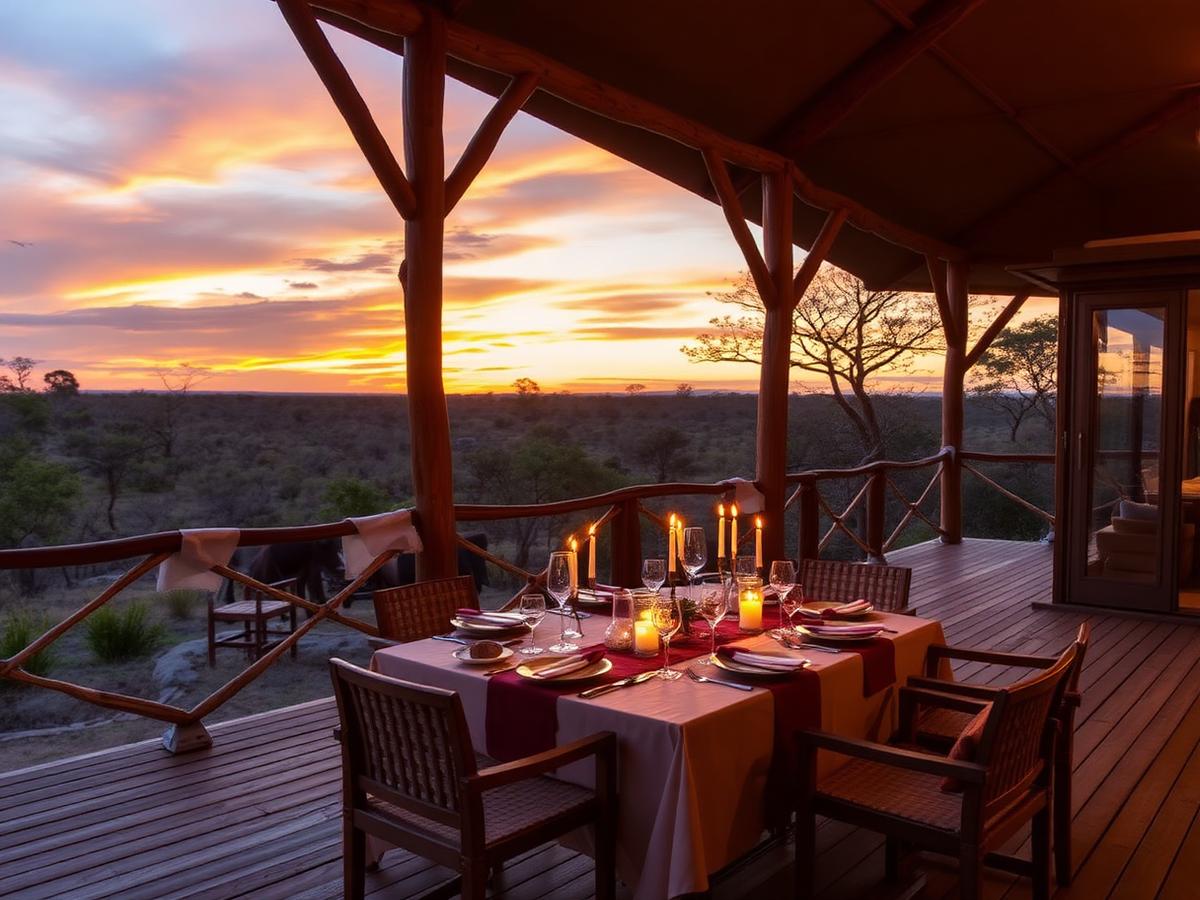 Safari lodge dining at sunset